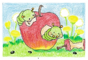 りんごとあおむし　イラスト