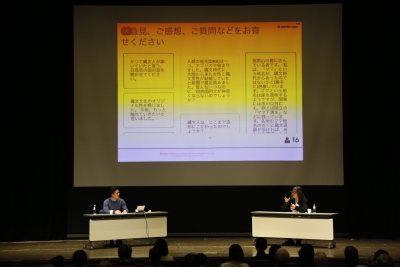 3月9日タウンミーティング 市長と監督の対談の様子