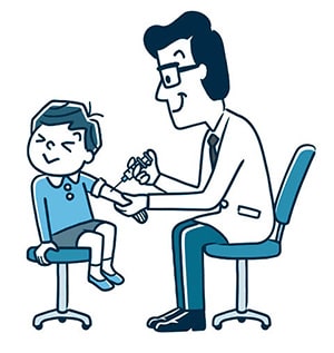 イラスト：医者が子供にインフルエンザ予防注射を打とうとしているイラスト