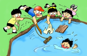 池での水遊び