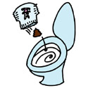 イラスト：紙おむつの汚物をトイレに流す