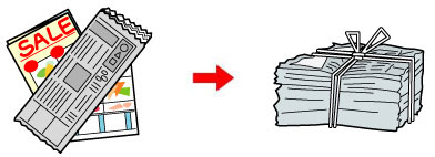 イラスト：新聞紙と折込みチラシは一緒に束ねる