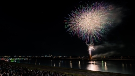 市川市民納涼花火大会　夜空の花火と観客の様子