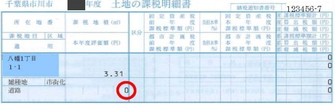 納税通知書の土地の課税明細書