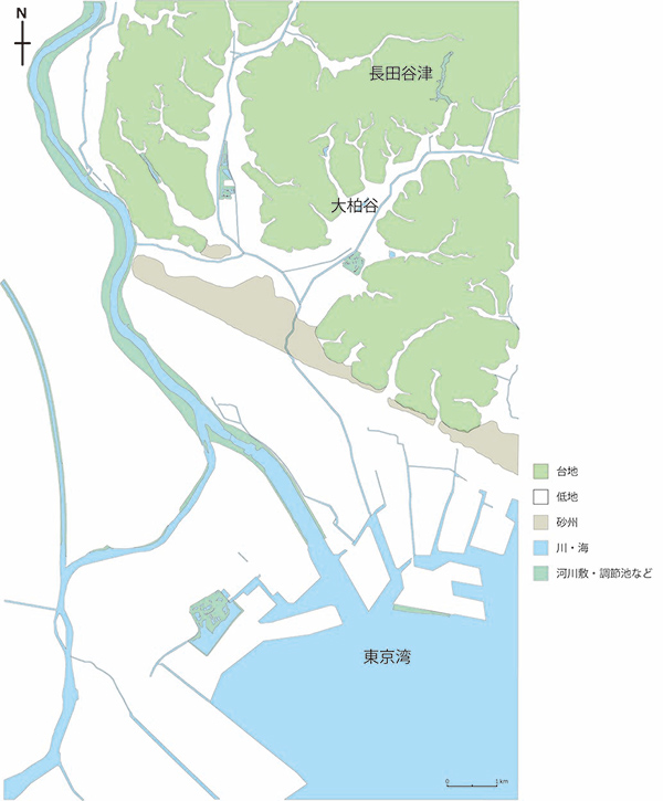 長田谷津が大柏谷から東京湾へとつながる図