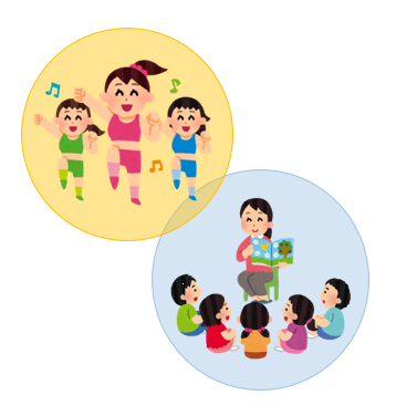 イラスト：エアロビクスと読み聞かせ