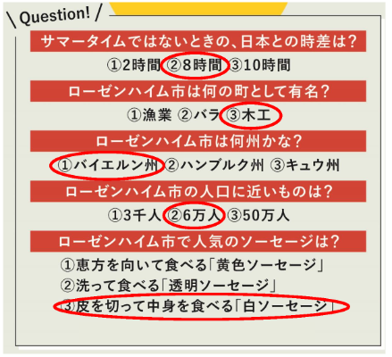 写真：ドイツデイで実施したローゼンハイムクイズの回答
