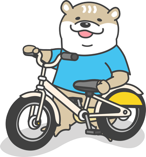 イラスト：自転車の横にカワウソ君