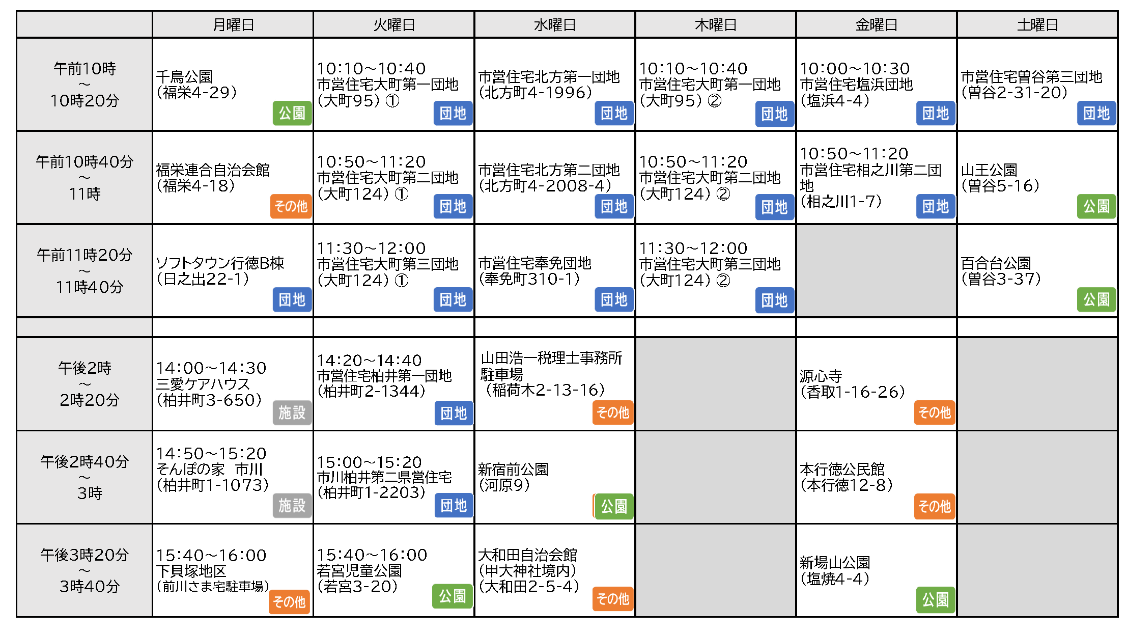 イオンリテール株式会社移動販売日程表