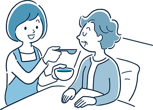イラスト:母親が祖母にご飯を食べさせているイラスト