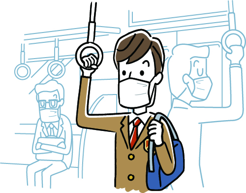 イラスト：混雑した電車・バスに乗車する時