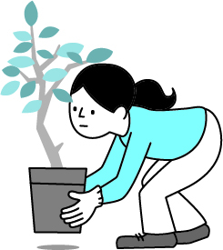 イラスト：植木鉢をしまう女性