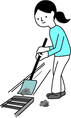 イラスト：家の周りや排水溝の清掃をする女性
