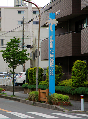 画像：やしの木のシンボルがついたサインポール