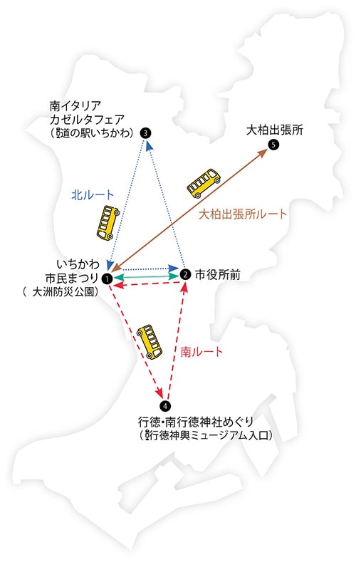 イラスト：シャトルバス発車ルートのマップ