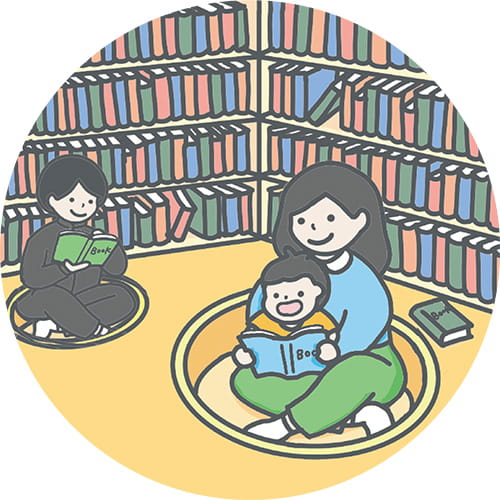 イラスト：親子で本を読む