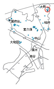 タヌキの確認地点　（1989年～2002年）の図
