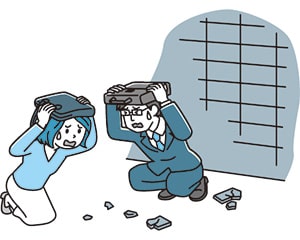 イラスト：通行人に破片が落下する