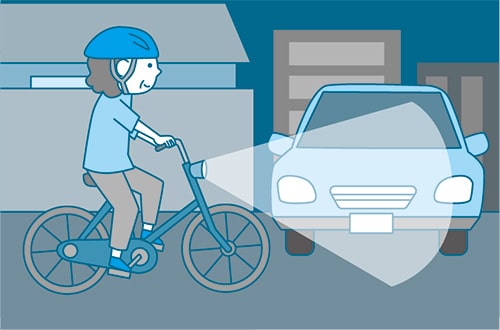 イラスト：夕方からライトをつけよう