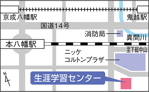 イラスト地図：生涯学習センター（メディアパーク市川）