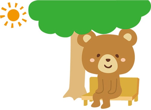 イラスト：天気のよい日の外出時は日陰を利用し小まめに休憩