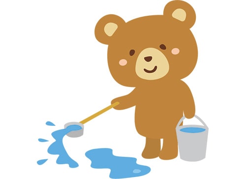 イラスト：打ち水の実施、遮光カーテンやすだれの使用