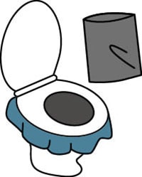 イラスト：便座を下ろし、その上から携帯トイレを設置する。