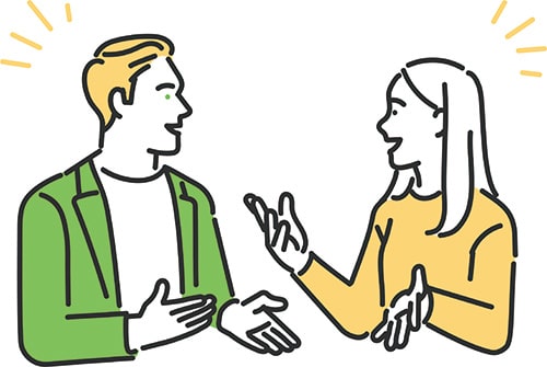イラスト：外国人の男性と女性が会話してる