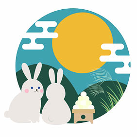 お月見をするうさぎのイラスト
