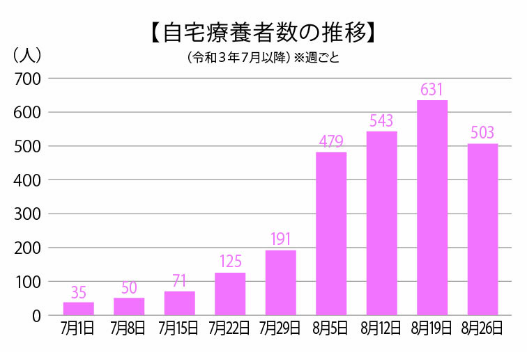 【自宅療養者数の推移】（令和3年7月以降）※週ごとの画像