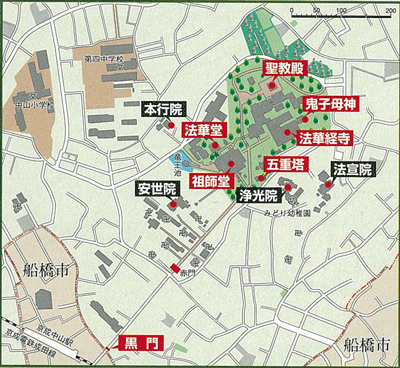 法華経寺の建造物と四院家(地図)の画像