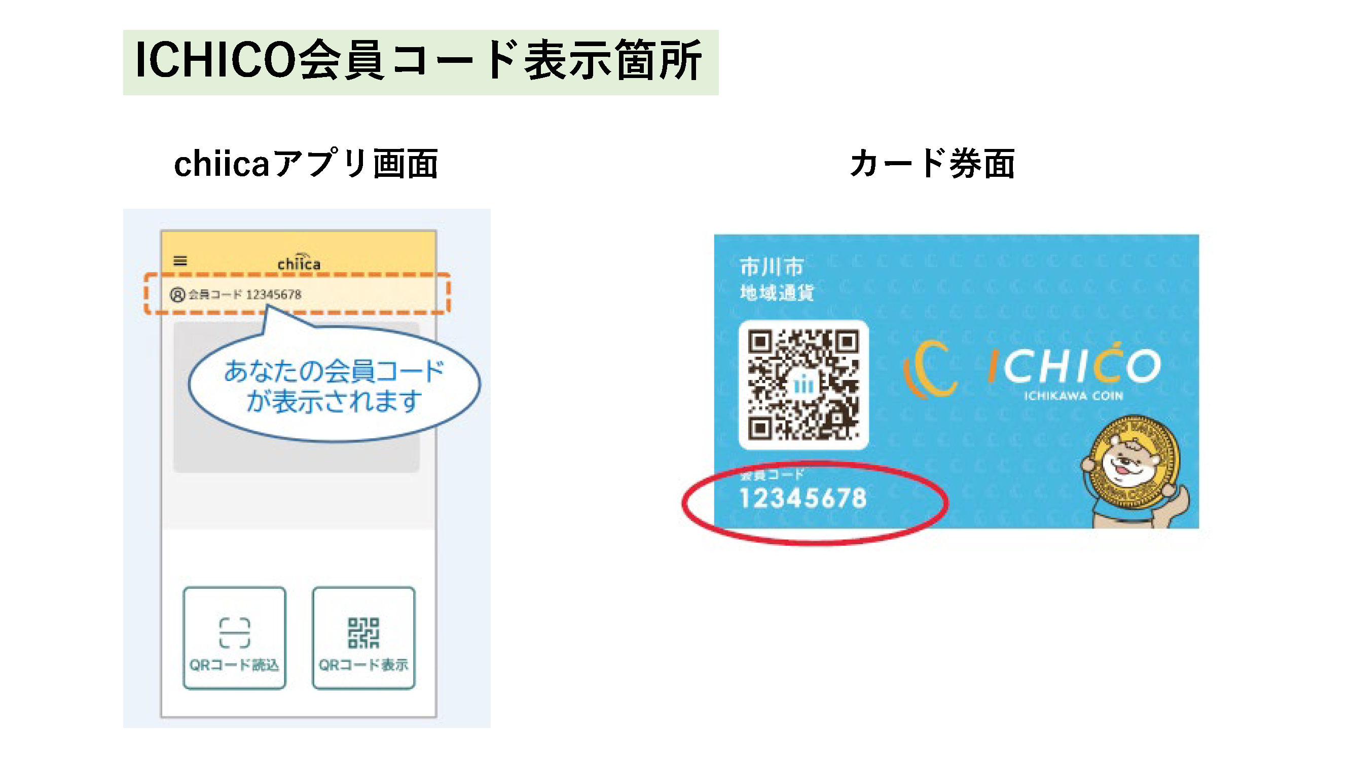 写真：ICHICO会員コードの表示箇所