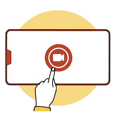 イラスト：ビデオカメラボタンをタップしている様子