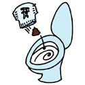 イラスト:紙おむつの汚物をトイレに流す