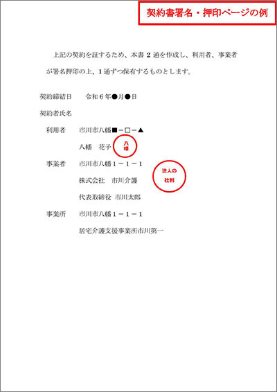 契約書署名押印ページの例