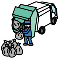収集車にごみを入れているイラスト