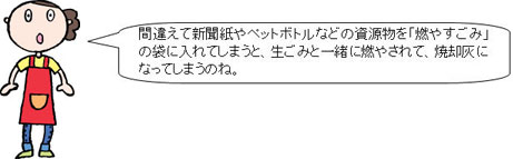 間違えて資源物を燃やすごみに出してしまうと、燃やされて焼却灰になっていしまうのね