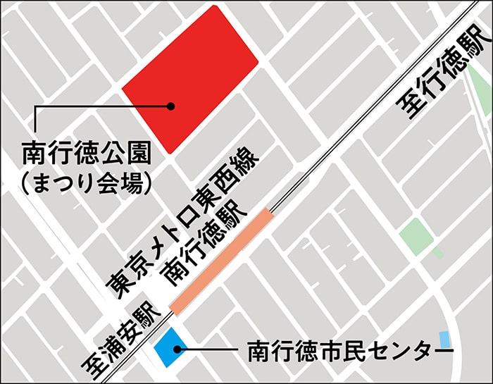 地図イラスト：行徳まつり会場はこちら