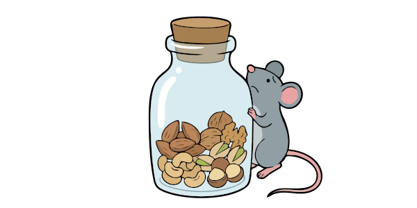 食べ物が密閉されていて困っているネズミのイラスト