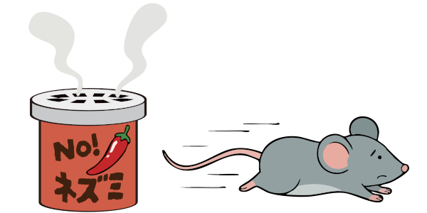 忌避剤で逃げ出すネズミのイラスト