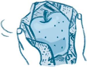 なしを新聞紙に包むがぞう