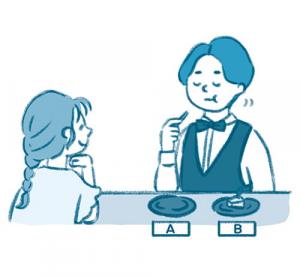目をつぶり食べるイラスト