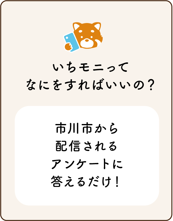 イラスト:いちモニってなにをすればいいの？市川市から配信されるアンケートに答えるだけ！