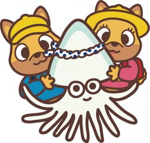 イカの両脇にいるいちパトくんたちの画像