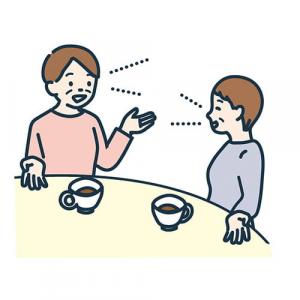 お茶を飲みながら語らう2人のイラスト