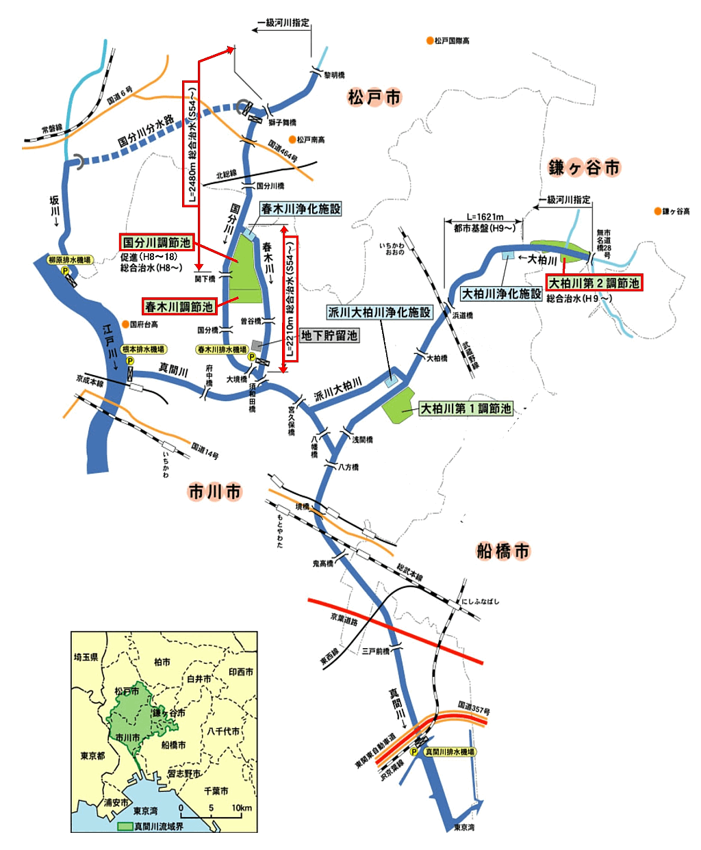 市内の調整池配置図