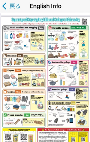 アプリ表示例:ごみの分別について
