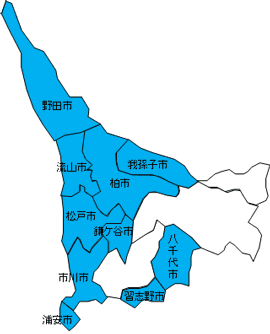 ちば北西部消防指令センターを配置する自治体の地図