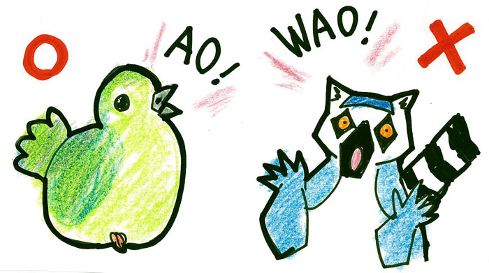 アオバトとワオキツネザルのイラスト アオバトとワオキツネザルのイラスト