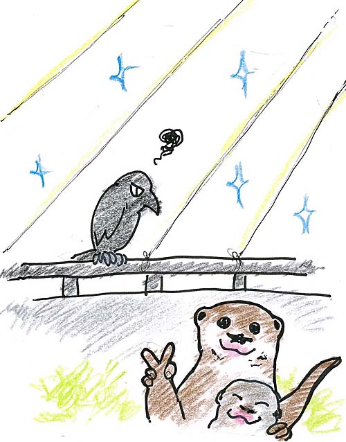 カラスとコツメカワウソの絵 カラスとコツメカワウソの絵